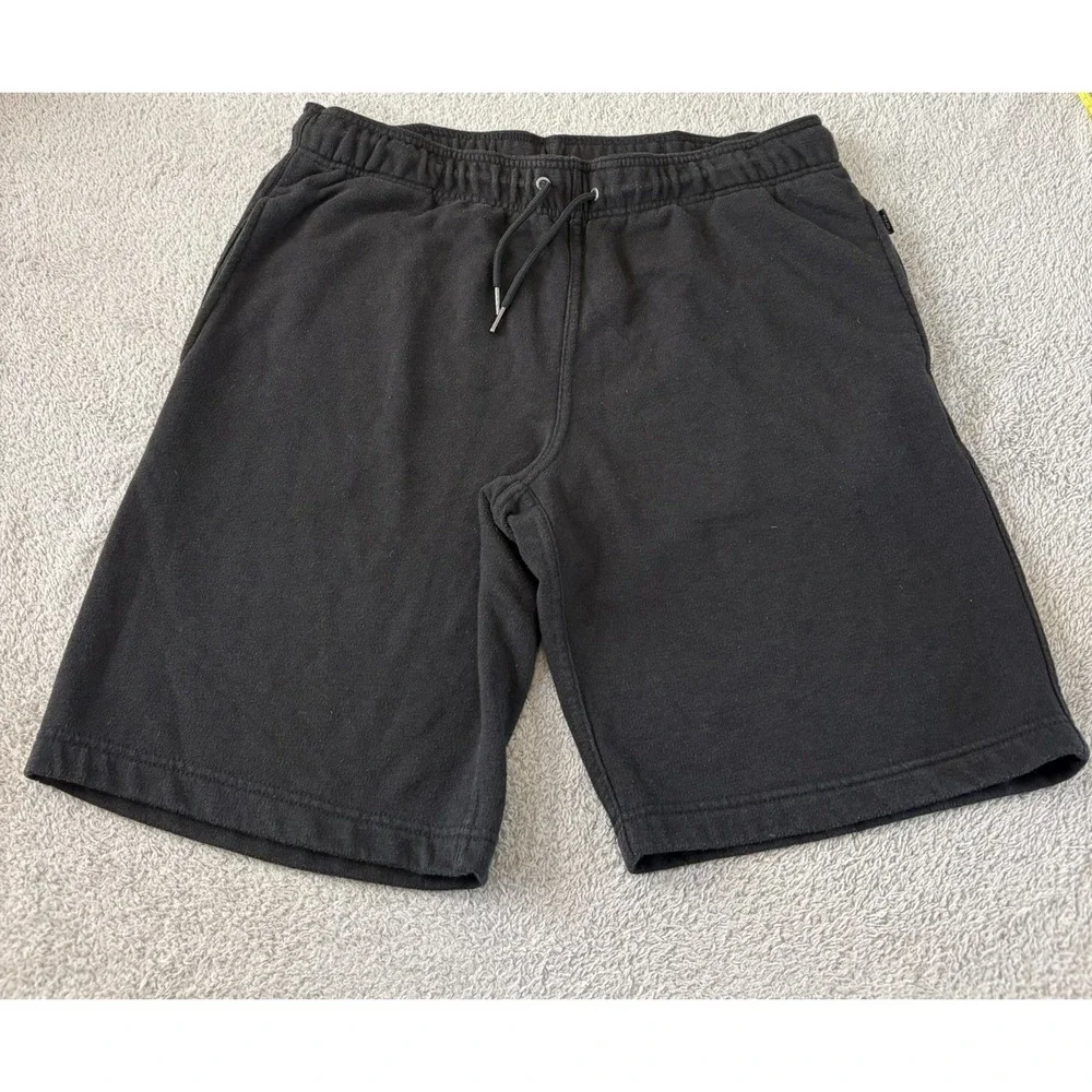 Onia Mens Large Black Fleece Sweat Lounge Shorts Drawstring Cotton Blend Gym Run